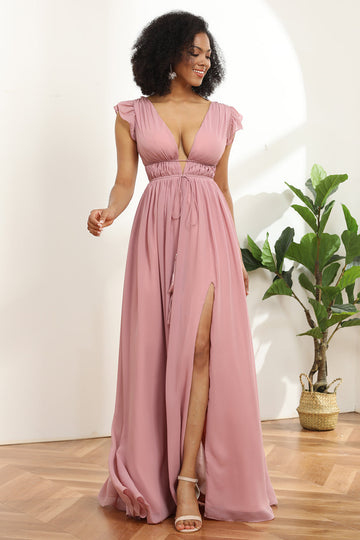 Rosa Cuello V Vestido de dama de honor